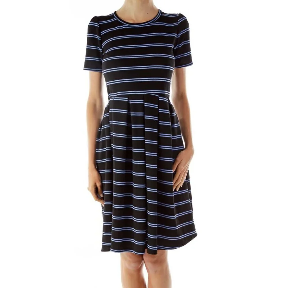 Lula Roe Navy Striped Day Dress - Picture 1 of 3